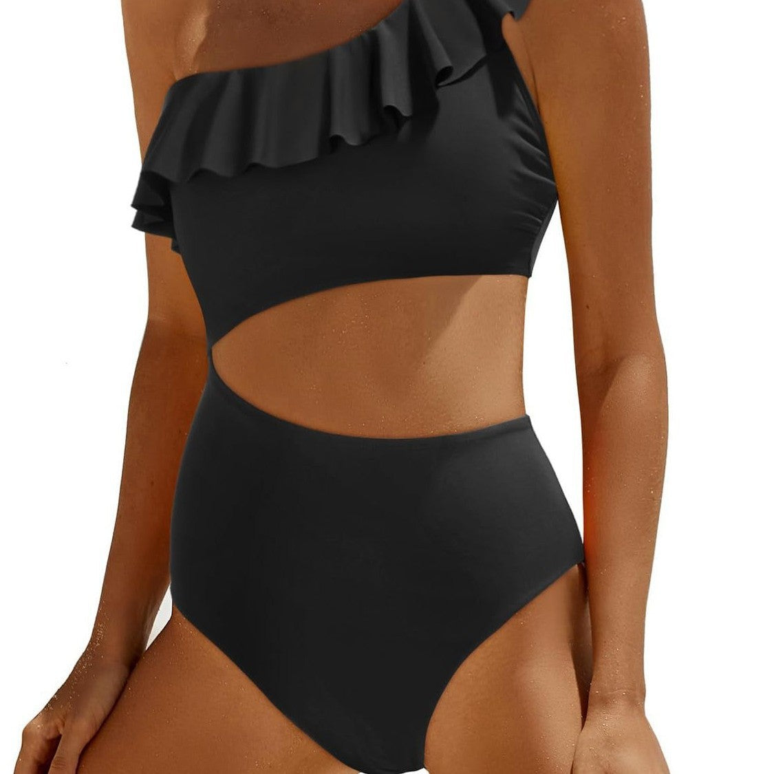 Damen Eleganter Einseitiger Badeanzug mit Volant R&B