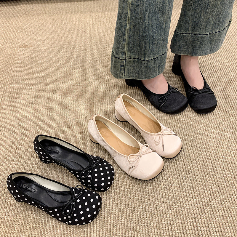 Damen Ballerinas mit punktemuster und komfortablem Blockabsatz R&B