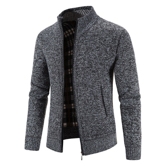 Herren Strickjacke mit modernem Stehkragen und praktischen Taschen R&B