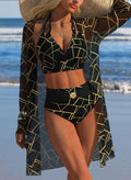 Damen Bikini-Set mit kreativem geometrischen Design und hohem Bund