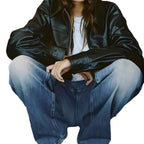 Damen Lässige Kunstlederjacke mit oversized Schnitt und eleganten Details R&B