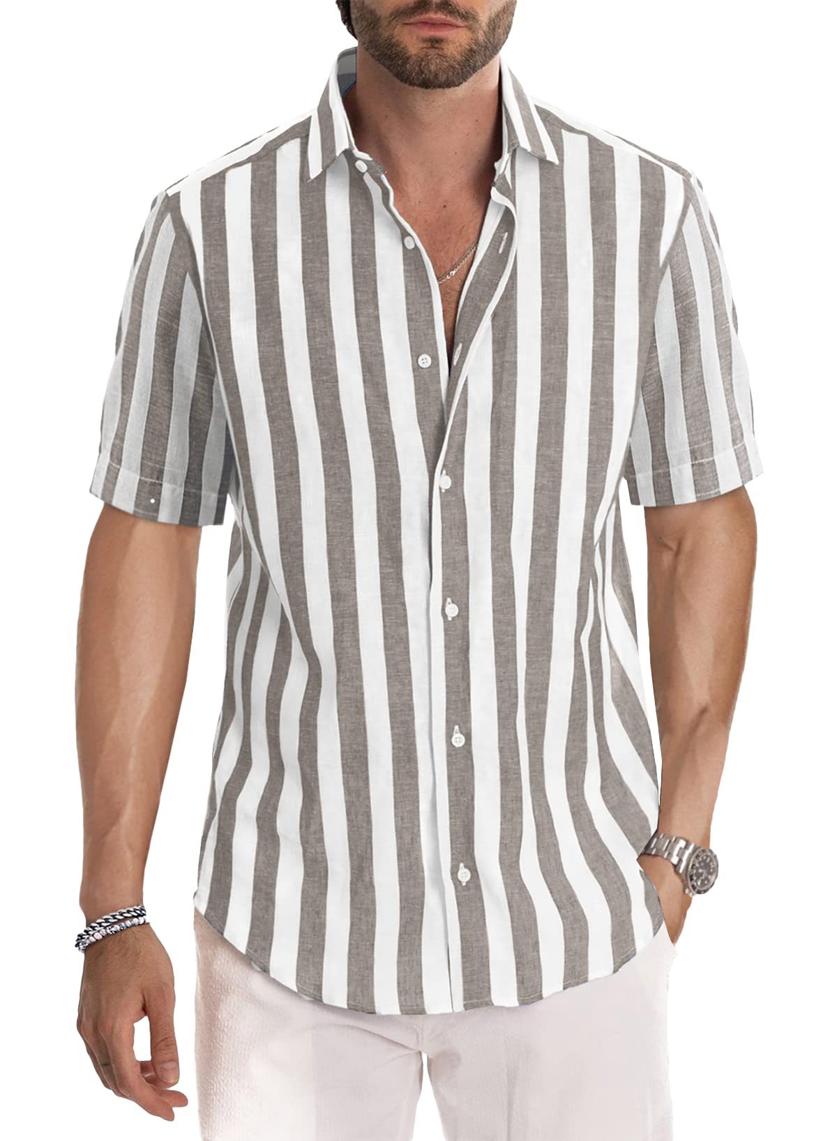 Herren gestreiftes Kurzarmhemd mit modernem Schnitt und entspannter Passform R&B