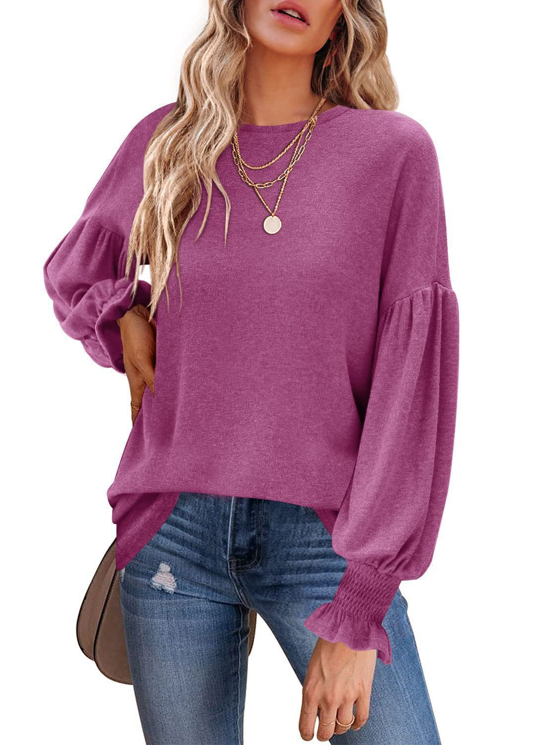 Damen Modischer Pullover mit Puffärmeln R&B