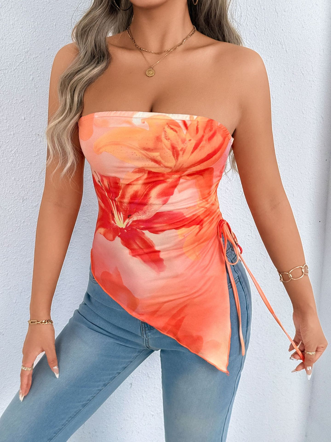 Damen Oberteil mit asymmetrischem Schnitt und floralem Design R&B