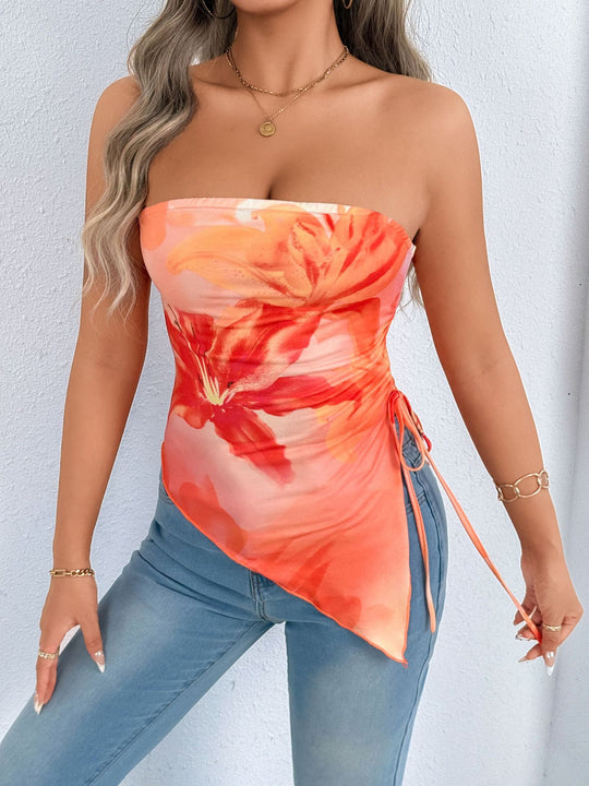 Damen Oberteil mit asymmetrischem Schnitt und floralem Design R&B