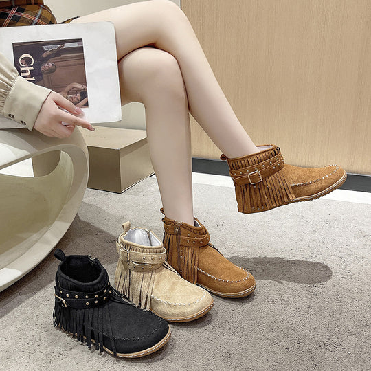 Damen modische Stiefeletten mit Fransen und Nieten R&B