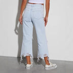 Damen Mom Jeans mit ausgefranstem Saum und Rippen-Details R&B