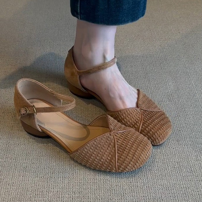 Damen Slingback-Ballerinas mit geflochtenem Obermaterial und modischem Riemen