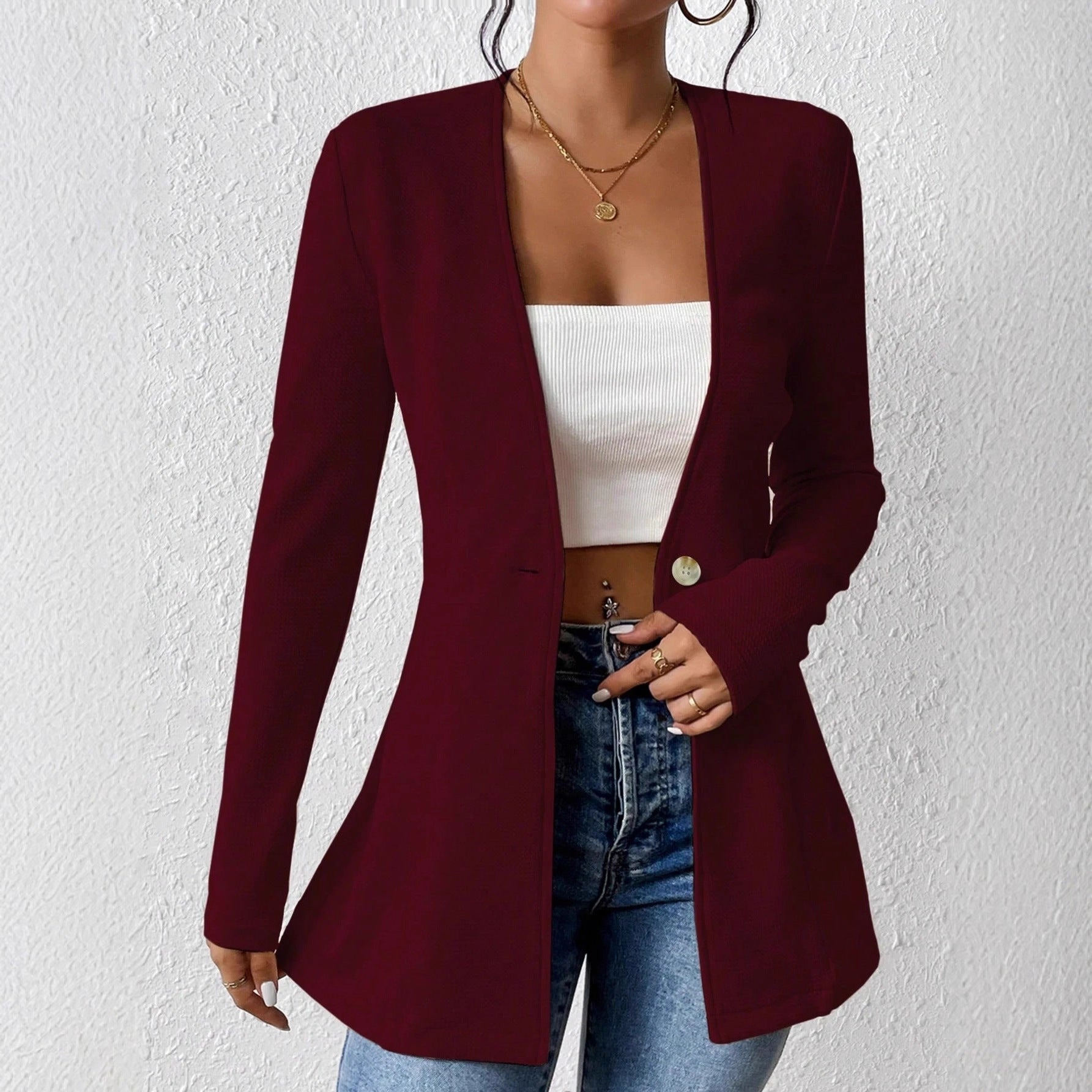 Damen elegante Blazerjacke mit asymmetrischem Schnitt R&B