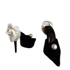 Damen stilvolle High Heel Mules mit zarter Blumenapplikation R&B