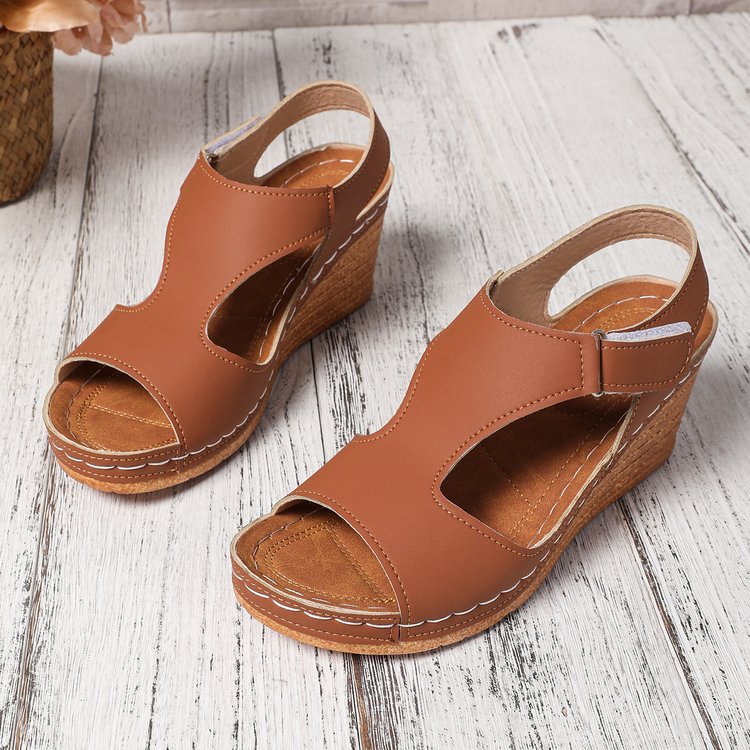 Damen Wedge-Sandalen mit elastischem Riemen und attraktiver Cut-Out-Optik R&B