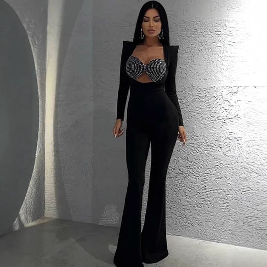 Damen Glamouröses Jumpsuit mit funkelnden Strassdetails und figurbetontem Schnitt R&B