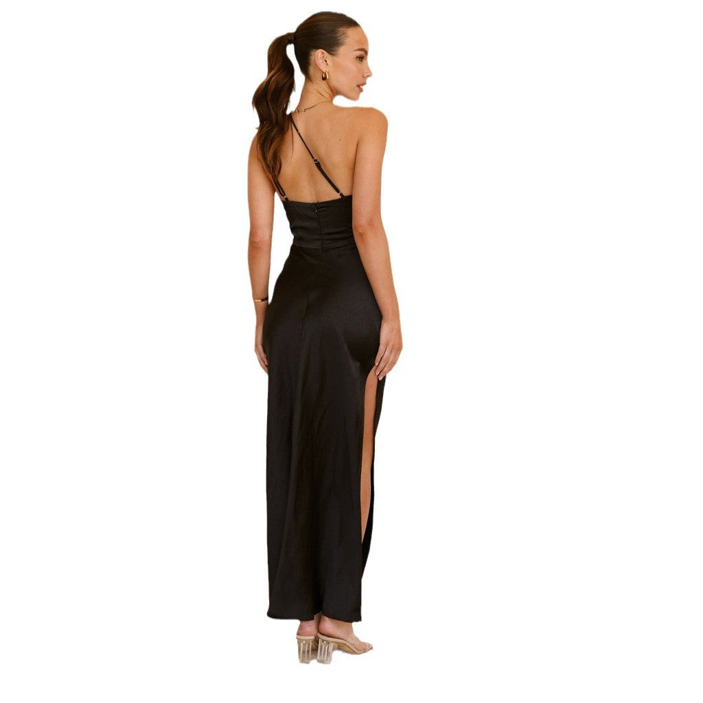 Damen Elegantes Wickelkleid mit asymmetrischem Schnitt und fließendem Satinfall EB