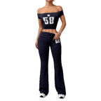 Damen Off-Shoulder Crop-Top und weite Hose Set R&B