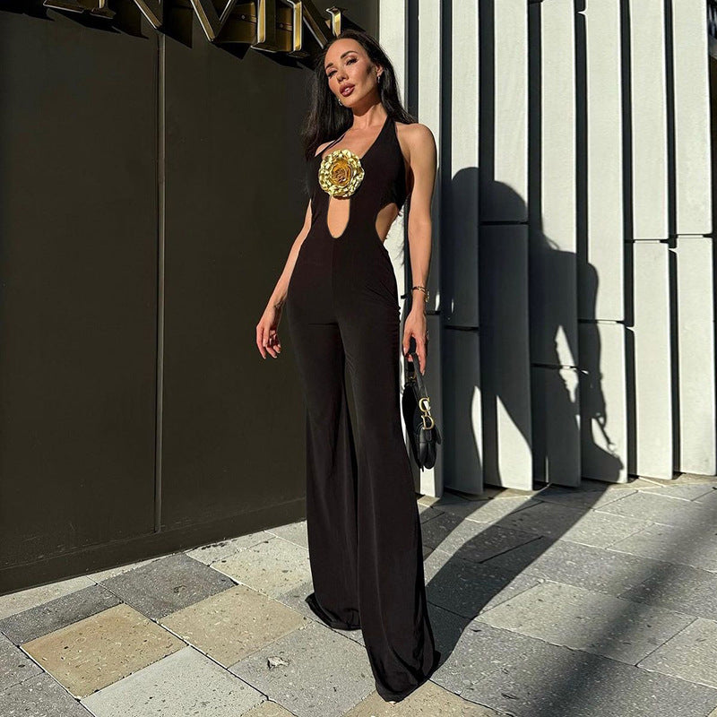 Damen Eleganter und figurbetonter Jumpsuit mit flared Hosen R&B