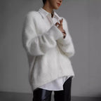 Damen weicher Strickcardigan mit luxuriösem Mohair-Anteil und lässigem Schnitt R&B