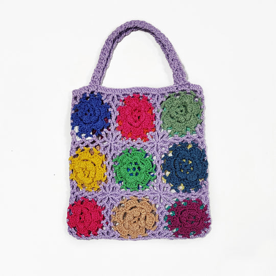 Damen gehäkelte Handtasche mit buntem Blumenmuster R&B