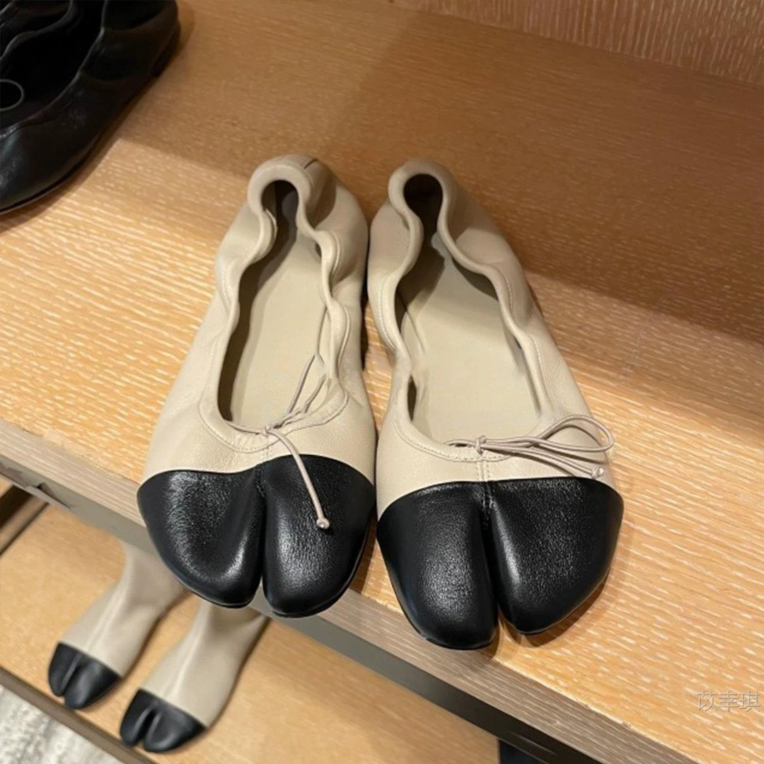 Damen Ballerinas mit abgerundetem Zehenbereich und schnürbarem Detail R&B