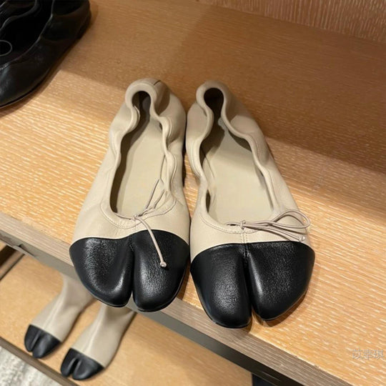 Damen Ballerinas mit abgerundetem Zehenbereich und schnürbarem Detail R&B