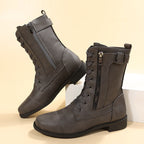 Damen nan knöchelhohe Schnür‑Combat‑Stiefelette mit seitlichem Doppelreißverschluss und verstellbarem Schnallenriemen R&B