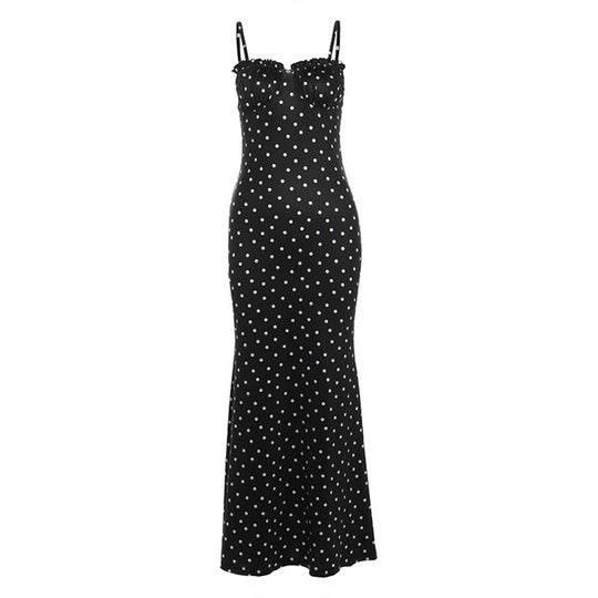 Damen Figurformendes Maxikleid mit elastischen Trägern und raffiniertem Punkte-Design R&B