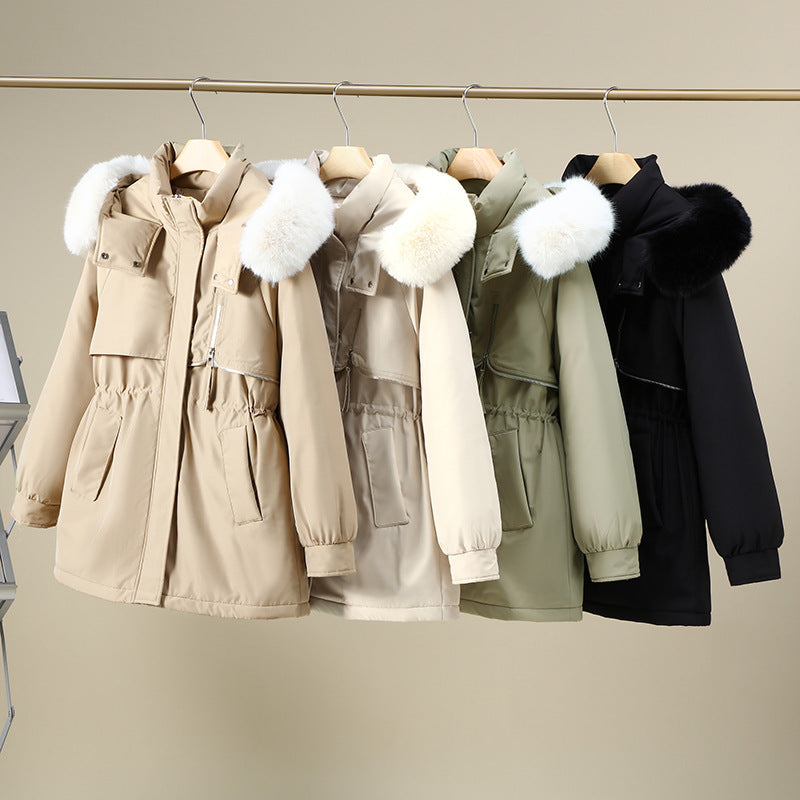 Damen funktionale Winterjacke mit abnehmbarer Kapuze und Kunstfellbesatz R&B