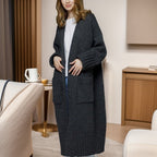 Damen bequemer langer Strickcardigan mit Taschen und breiten Ärmeln R&B