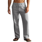Herren nan leichte Leinen-Loungehose mit elastischem Tunnelzugbund, Kordelzug und weitem Bein R&B