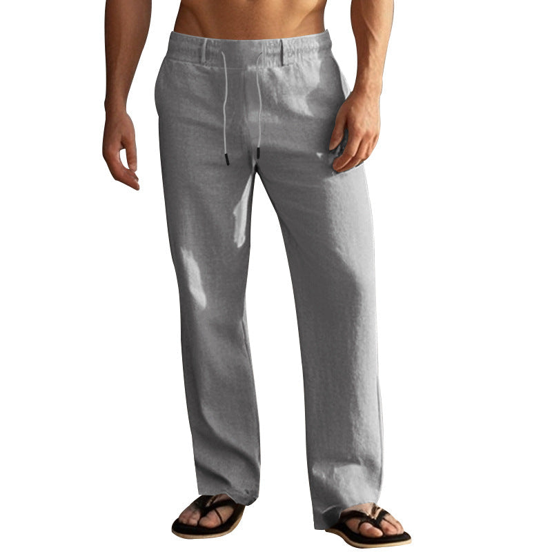 Herren nan leichte Leinen-Loungehose mit elastischem Tunnelzugbund, Kordelzug und weitem Bein R&B