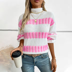 Damen hochwertiger Strickpullover mit edel strukturierten Streifen