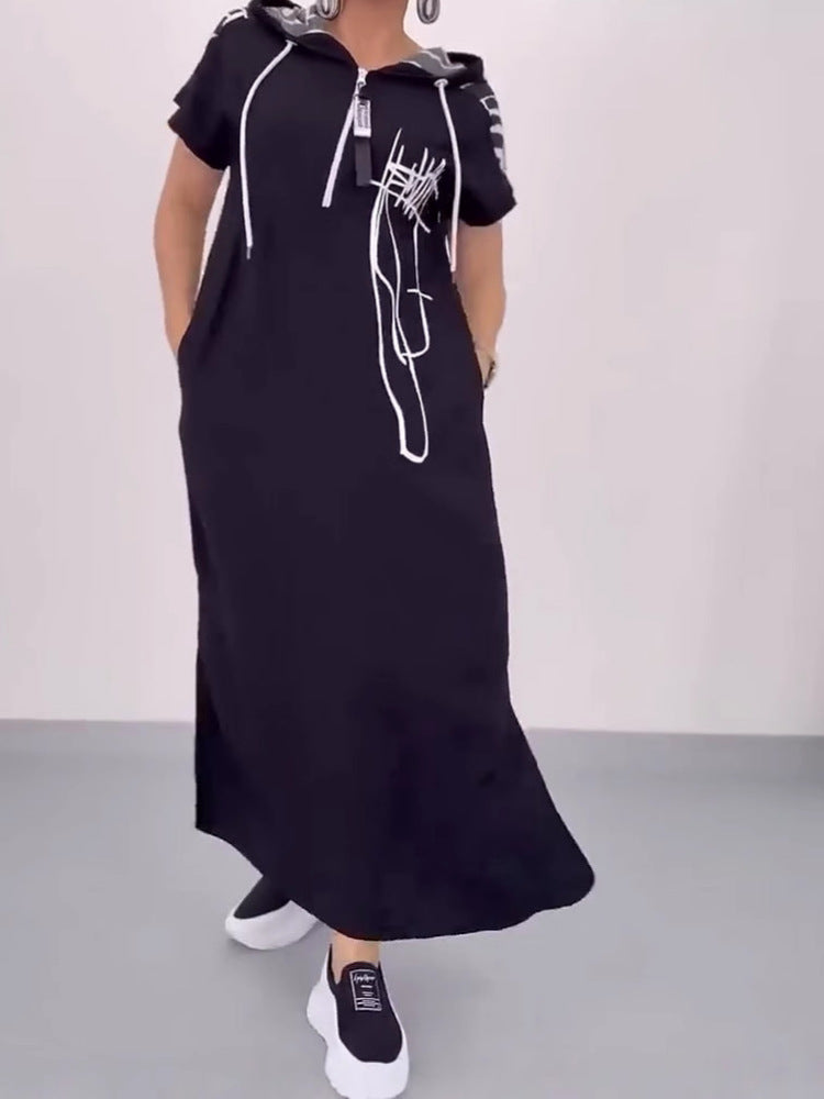 Damen Long Hoodie Kleid mit praktischem Reißverschluss und einzigartigem Design Heidi-Mode
