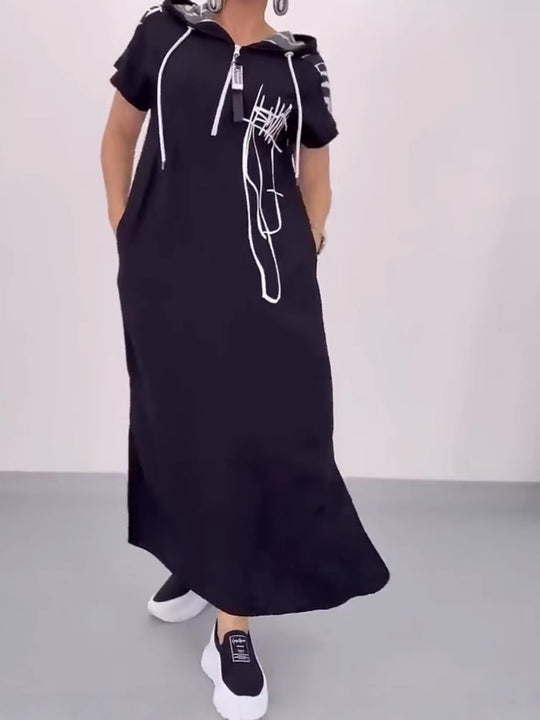 Damen Long Hoodie Kleid mit praktischem Reißverschluss und einzigartigem Design Heidi-Mode