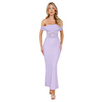 Damen elegantes Maxikleid mit schulterfreiem Design und Spitzenverzierung R&B