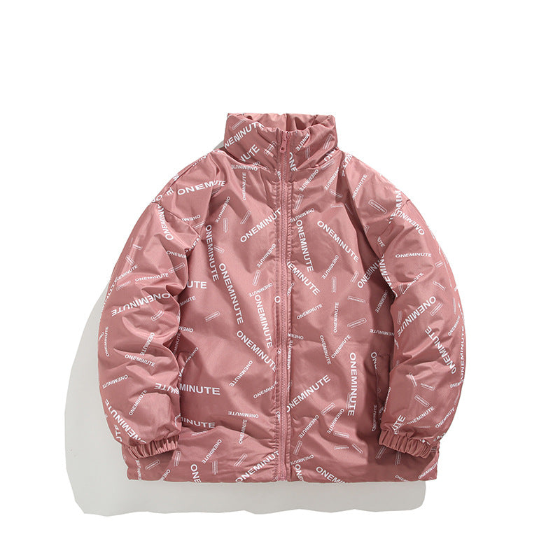 Herren Modische Steppjacke mit hohem Kragen und einzigartigem Schriftzug R&B