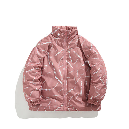 Herren Modische Steppjacke mit hohem Kragen und einzigartigem Schriftzug R&B
