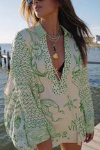 Damen Strandbluse mit künstlerischem Grafikedruck und leichten Ärmel R&B