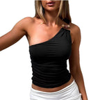 Damen asymmetrisches Top mit dekorativen Knöpfen R&B
