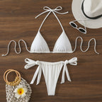 Damen Triangel-Bikini-Set mit verstellbaren Trägern und elegantem Knotendesign R&B