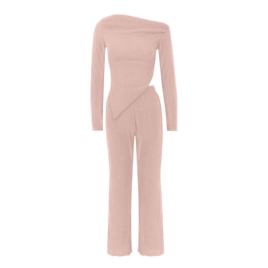 Damen figurbetontes Jumpsuit mit asymmetrischem Ausschnitt und langen Ärmeln R&B