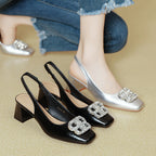 Damen Slingback-Pumps mit glamourösem Schmuckdetail und komfortablem Blockabsatz