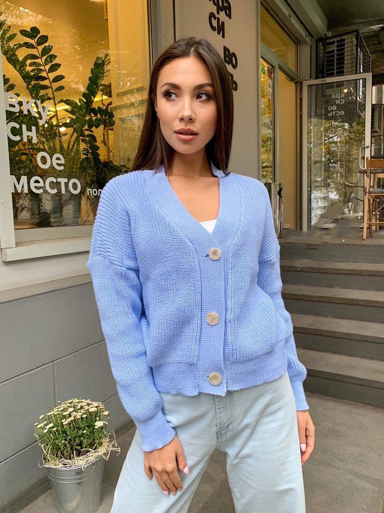 Damen Großer Strickcardigan mit Knopfdetail und V-Ausschnitt R&B