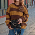 Damen Übergroßer gestreifter Strickpullover R&B