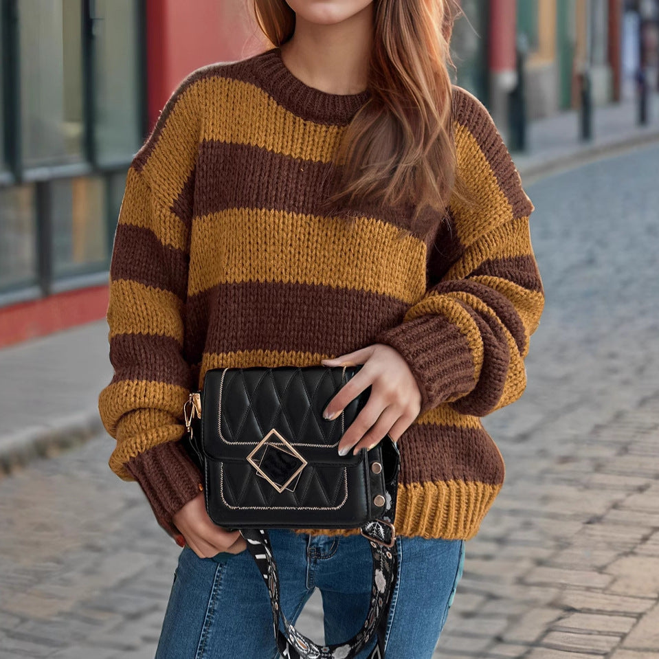 Damen Übergroßer gestreifter Strickpullover R&B