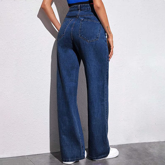 Damen Weite High-Waist Jeans im lässigen Schnitt mit eleganten Details R&B