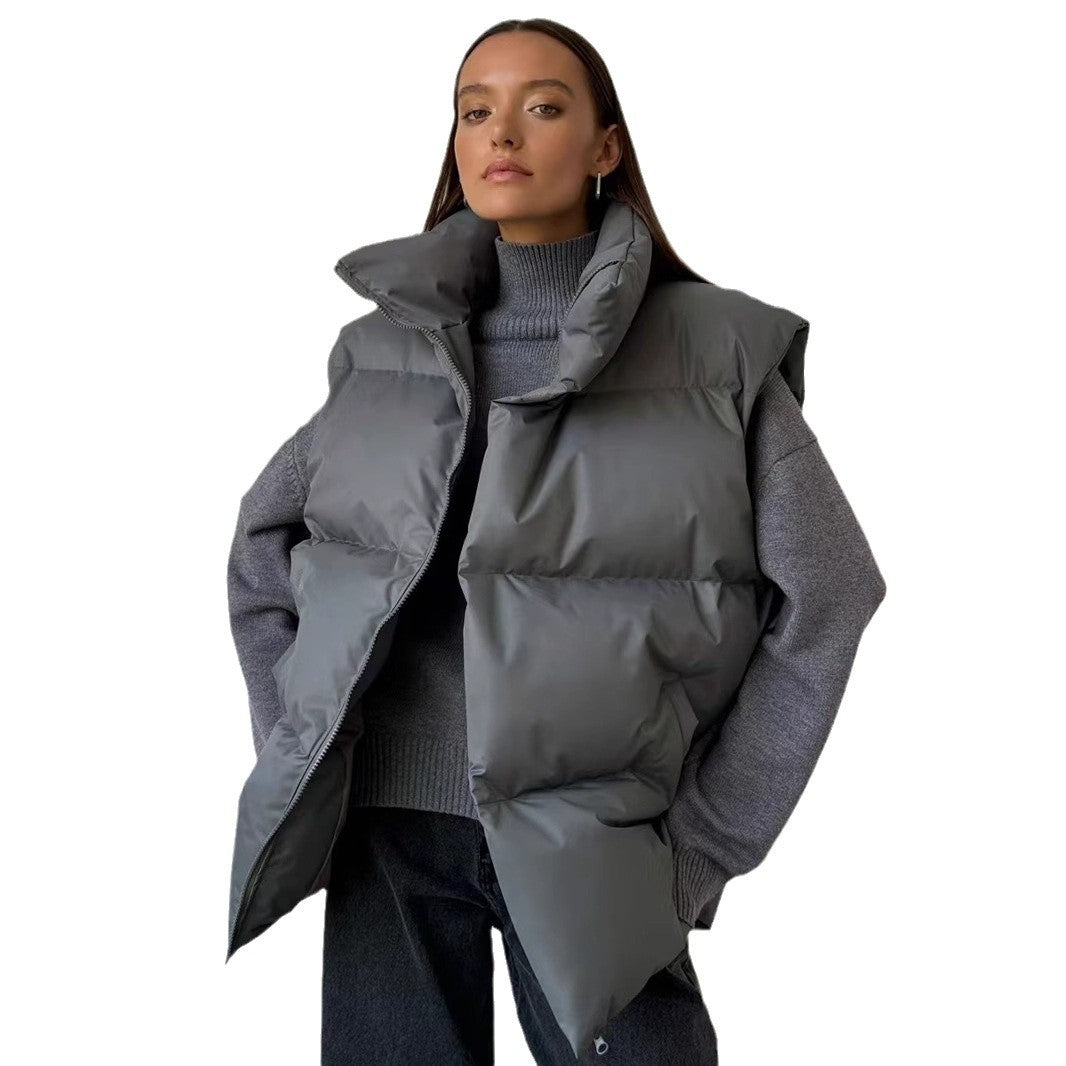 Damen Steppweste mit hohem Kragen und Taschen R&B