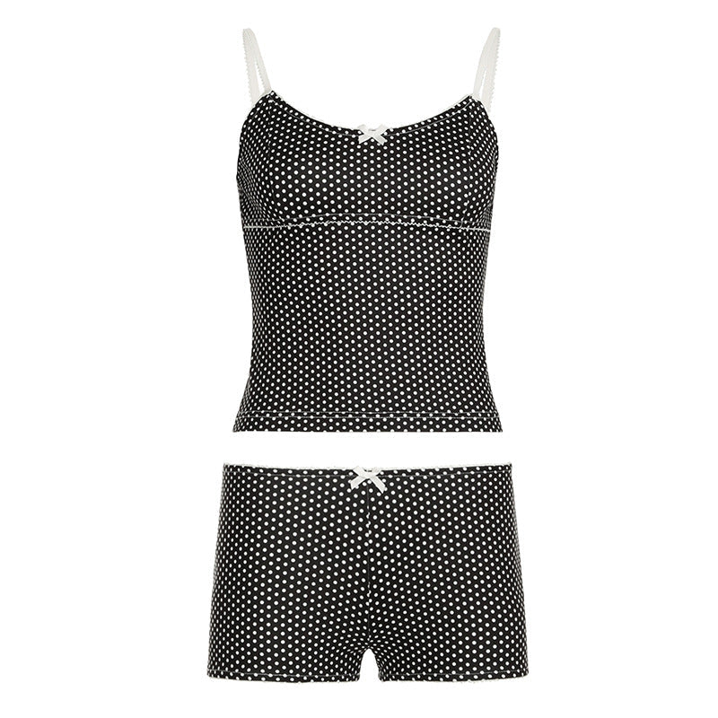 Damen Schlafshorts-Set mit Punkten und verstellbaren Spaghetti-Trägern R&B