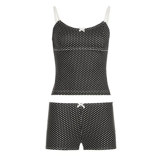 Damen Schlafshorts-Set mit Punkten und verstellbaren Spaghetti-Trägern R&B