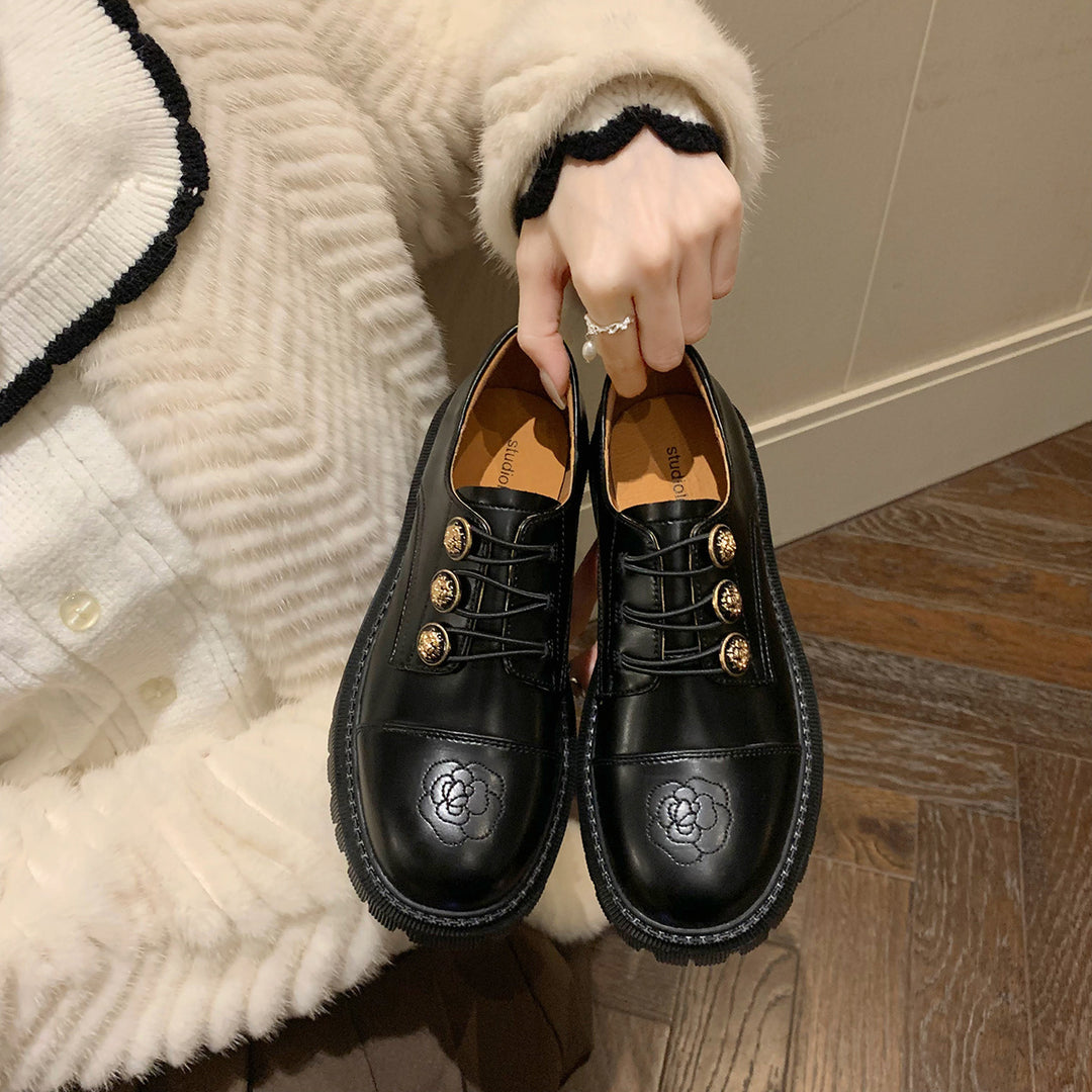 Damen komfortable Schnürschuhe aus hochwertigem Kunstleder mit eleganter Schnallenverzierung R&B