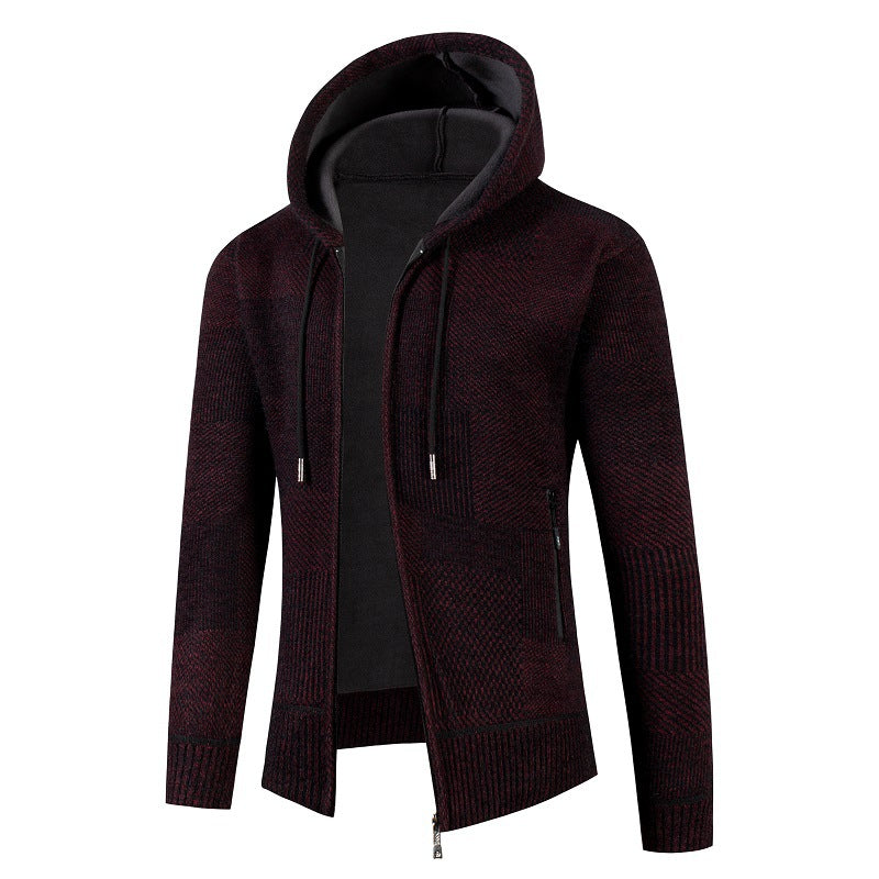 Herren modische Strickjacke mit Kapuze und innen weich gefüttertem Stoff