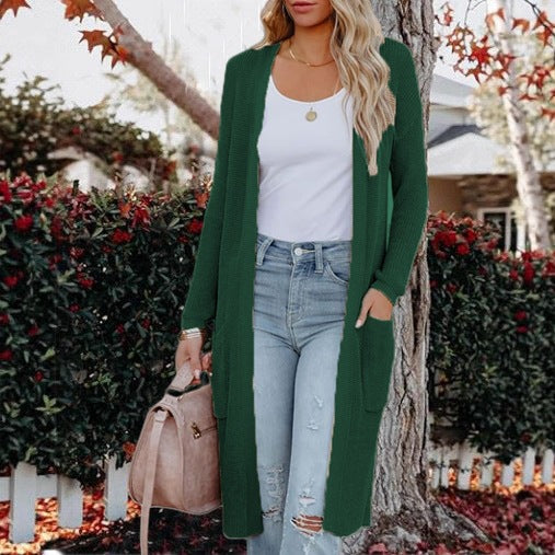 Damen lässiger Strickmantel mit offenen Fronten und praktischen Taschen R&B